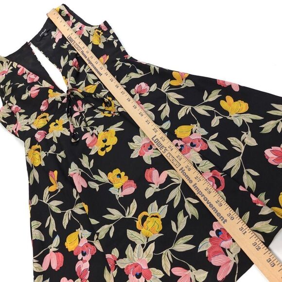 AAKAA Plunge Front Cutout Fit and Flare Mini Dress in Black Floral Womens Small - Picture 4 of 10